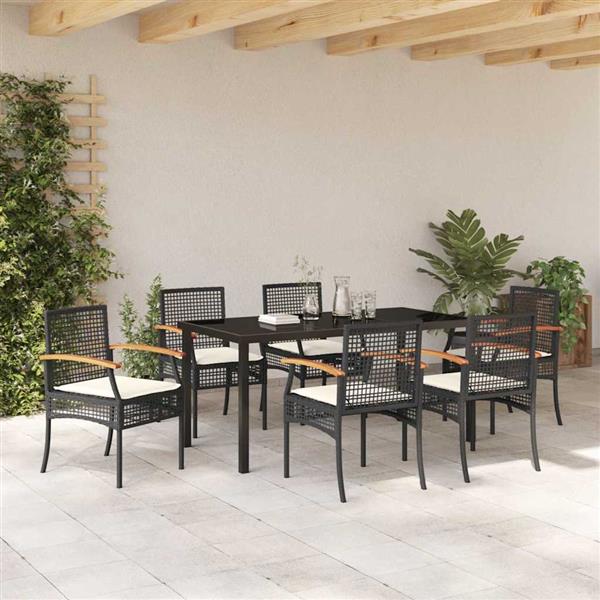 Grote foto vidaxl tuin eetset 7 pcs zwart poly rattan tuin en terras tuinmeubelen