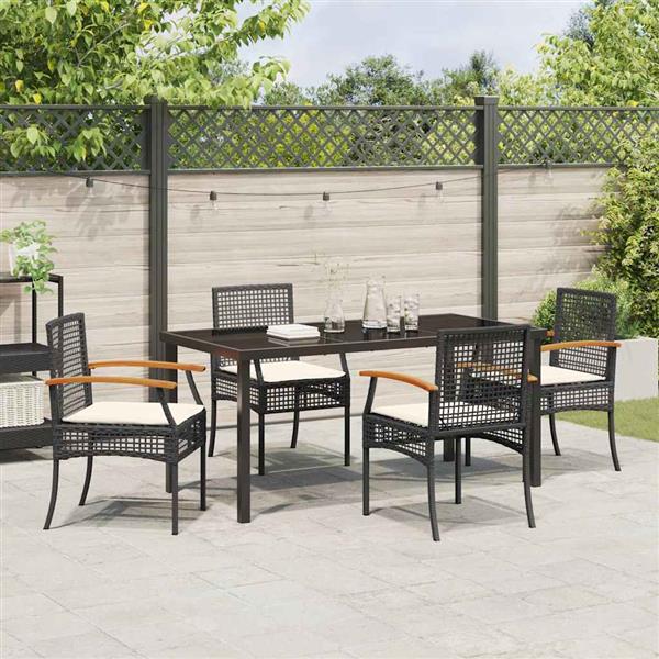Grote foto vidaxl tuin eetset 5 pcs zwart poly rattan tuin en terras tuinmeubelen