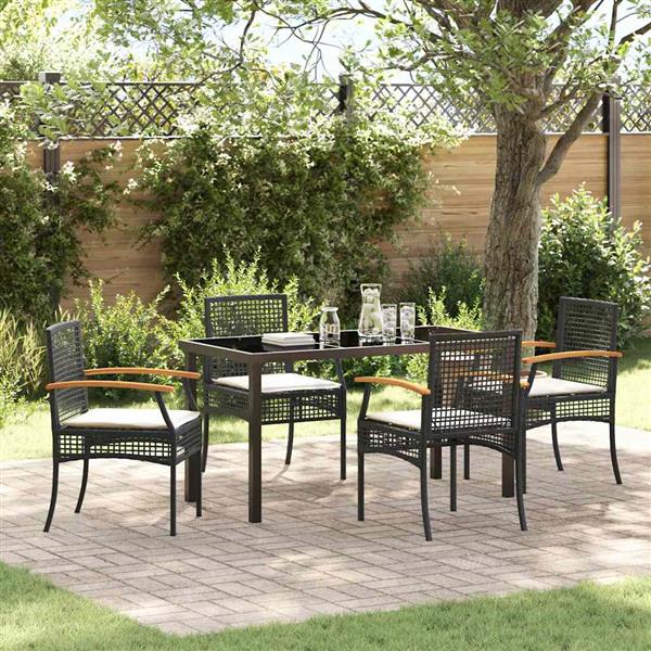 Grote foto vidaxl tuin eetset 5 pcs zwart poly rattan tuin en terras tuinmeubelen