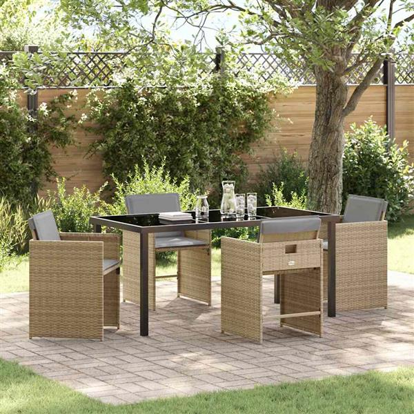 Grote foto vidaxl tuin eetset 5 pcs beige poly rattan tuin en terras tuinmeubelen