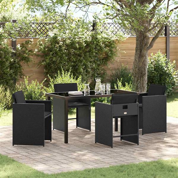 Grote foto vidaxl tuin eetset 5 pcs zwart poly rattan tuin en terras tuinmeubelen