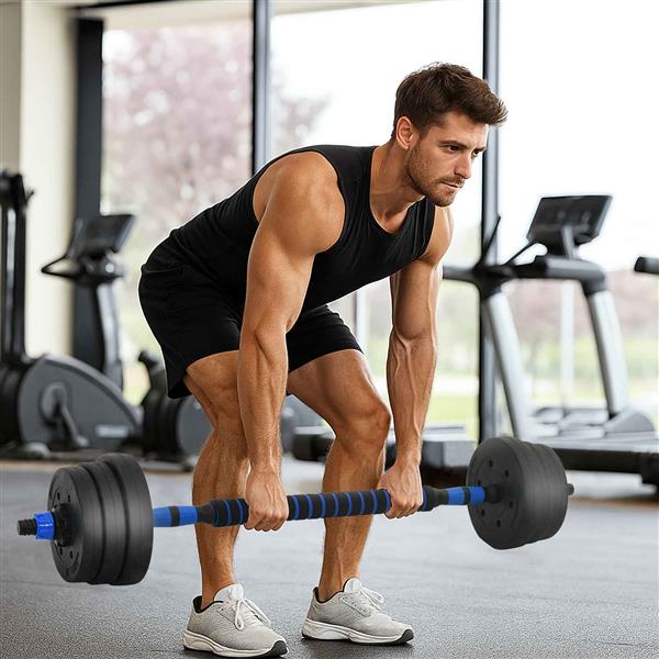 Grote foto vidaxl 2 in 1 halter barbell set 30kg zwart en blauw sport en fitness fitness