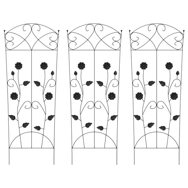 Grote foto vidaxl tuinhek latwerk 3 pcs zwart 112 x 40 cm staal tuin en terras overige tuin en terras