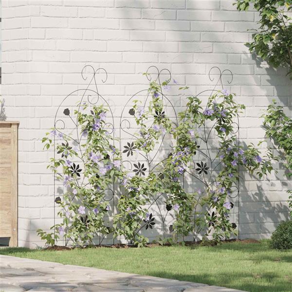 Grote foto vidaxl tuinhek met slot 3 pcs zwart 112 x 39 5 cm staal tuin en terras overige tuin en terras