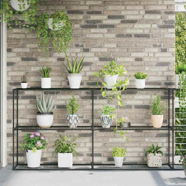 Grote foto vidaxl 3 laags plantenstandaard zwart 400 x 32 x 104 cm staal tuin en terras overige tuin en terras