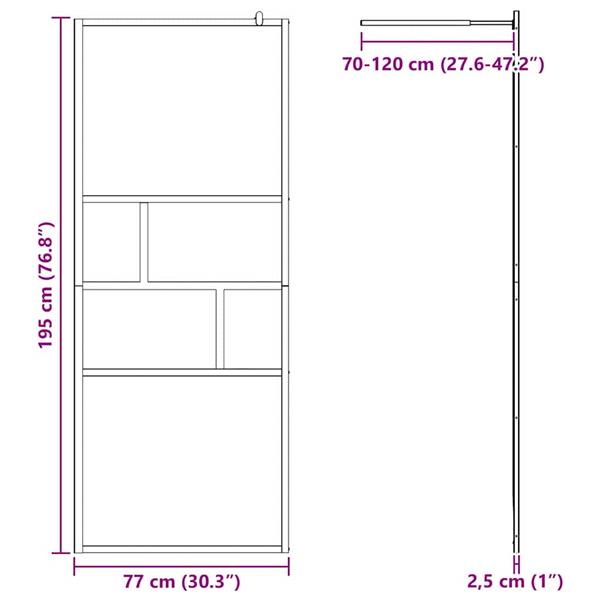 Grote foto vidaxl inloop douche wand zwart 80 x 195 x 0.5 cm glas en aluminium huis en inrichting complete badkamers