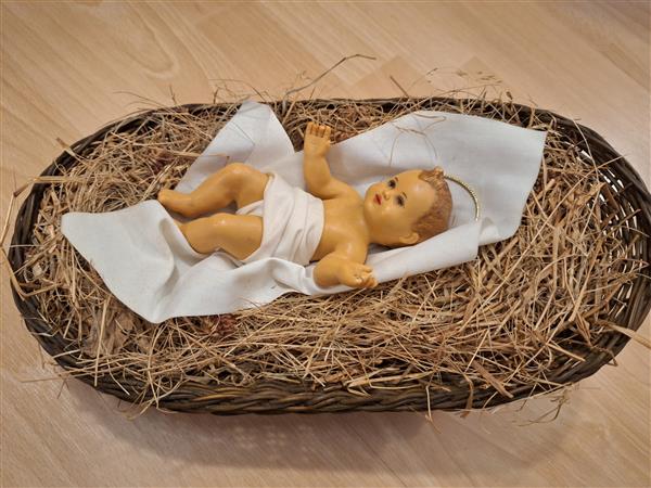 Grote foto wassen beeld kindje jezus in kribbe diversen kerst
