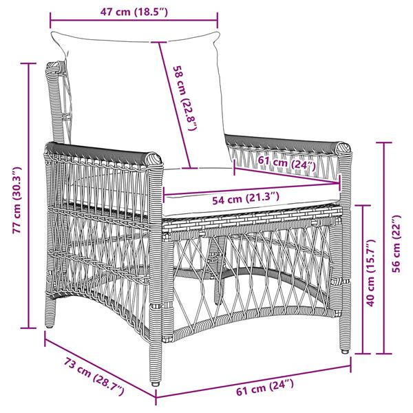 Grote foto vidaxl tuinstoel met kussen zwart 73 x 61 x 77 cm poly rattan tuin en terras tuinmeubelen