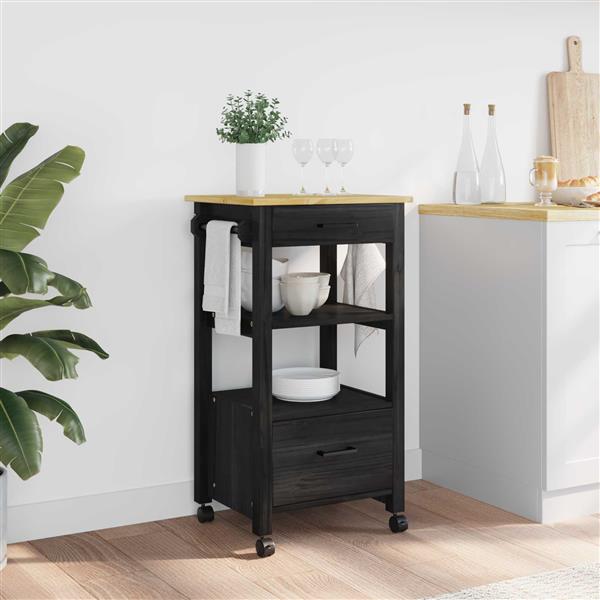 Grote foto vidaxl keuken trolley effen zwart huis en inrichting keukenbenodigdheden
