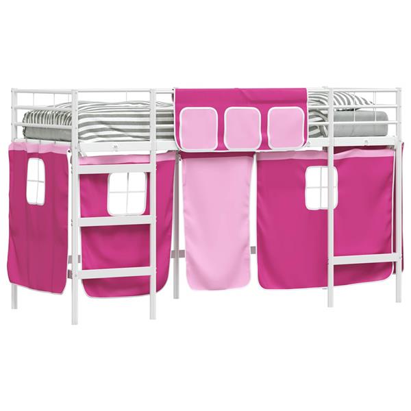 Grote foto vidaxl loftbedframe voor kinderen met gordijnen wit en roze antiek en kunst stoelen en banken