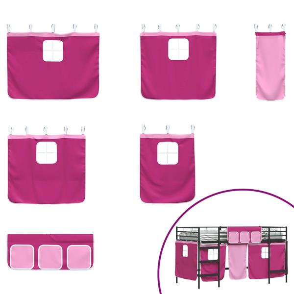 Grote foto vidaxl loftbedframe voor kinderen met gordijnen zwart en roze antiek en kunst stoelen en banken