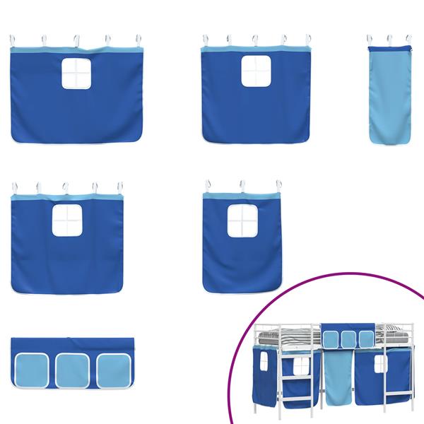 Grote foto vidaxl loftbedframe voor kinderen met gordijnen wit en blauw antiek en kunst stoelen en banken