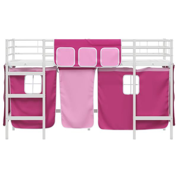 Grote foto vidaxl loftbedframe voor kinderen met gordijnen wit en roze antiek en kunst stoelen en banken