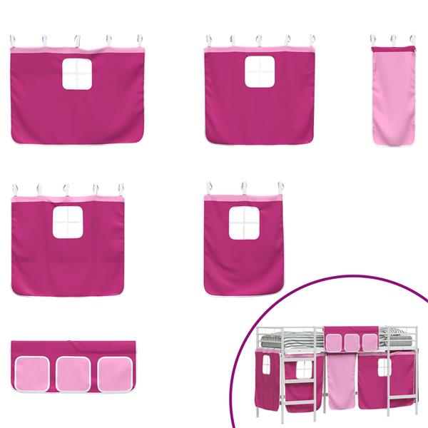 Grote foto vidaxl loftbedframe voor kinderen met gordijnen wit en roze antiek en kunst stoelen en banken