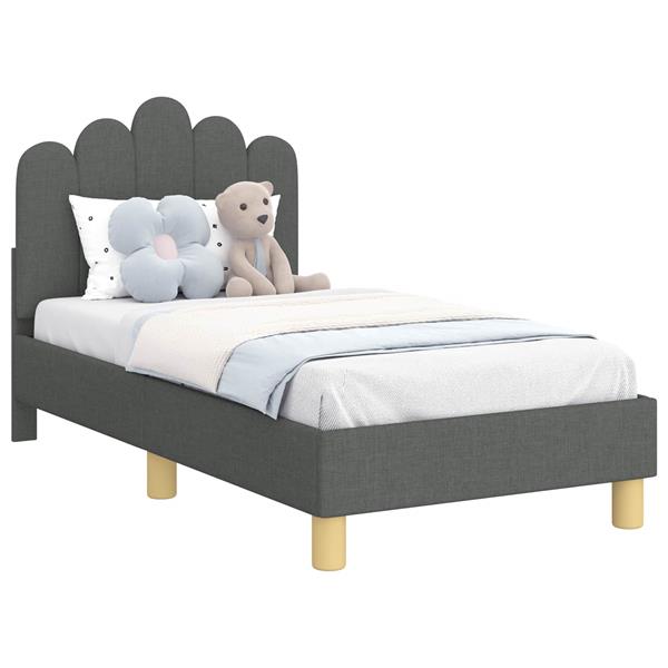 Grote foto vidaxl peuterbedframe met hoofdbord donkergrijs 70 x 140 cm stof antiek en kunst stoelen en banken