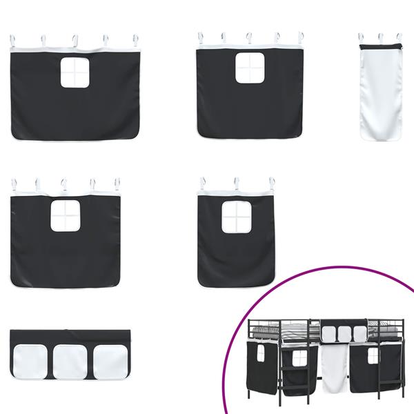 Grote foto vidaxl loftbedframe voor kinderen met gordijnen zwart 107 x 200 cm antiek en kunst stoelen en banken