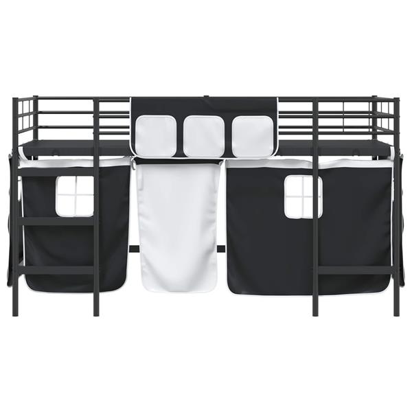 Grote foto vidaxl loftbedframe voor kinderen met gordijnen zwart 90 x 201 cm antiek en kunst stoelen en banken