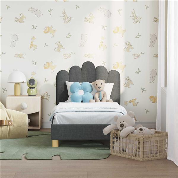 Grote foto vidaxl peuterbedframe met hoofdbord donkergrijs 70 x 140 cm stof antiek en kunst stoelen en banken