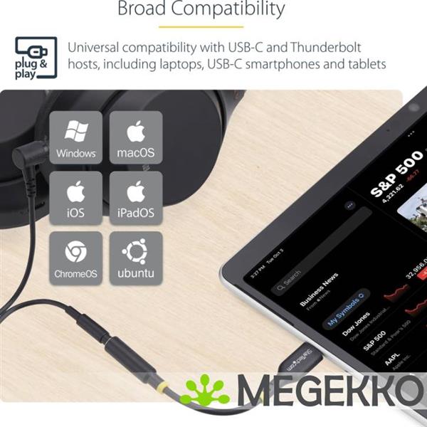Grote foto startech.com usb c naar 3.5mm trrs headphone headset adapter aux audio adapter 3.5mm jack usb typ computers en software overige computers en software