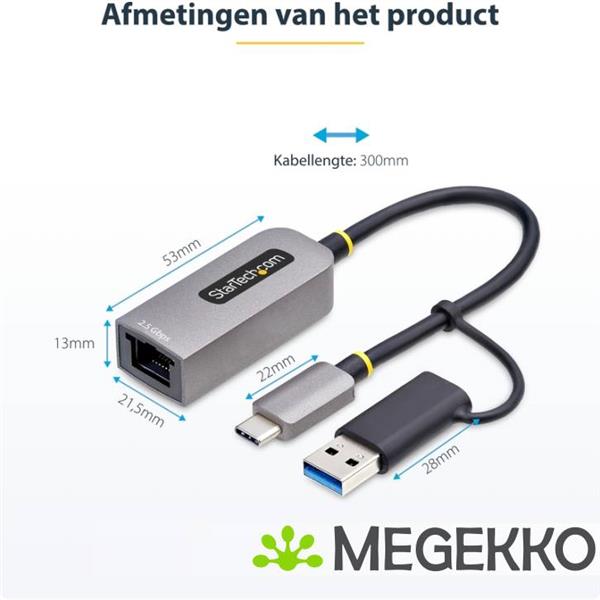 Grote foto startech.com 2.5gbe usb c naar ethernet adapter met usb a converter nbase t nic usb 3.0 type c 2.5 computers en software netwerkkaarten routers en switches