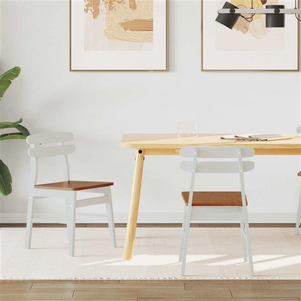 Grote foto vidaxl eetkamerstoel 2 pcs wit en natuurlijk massief rubberhout huis en inrichting stoelen