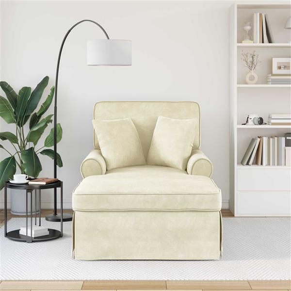 Grote foto vidaxl chaise lounge met rok cr me 91 x 157 x 91 cm geribbelde stof huis en inrichting bankstellen