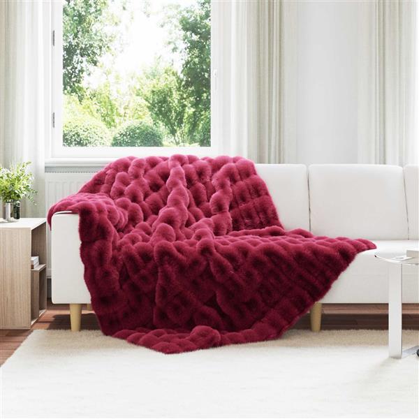 Grote foto vidaxl neppels konijnenbont deken 4 pcs bordeaux rood 150 x 220 cm huis en inrichting bedden