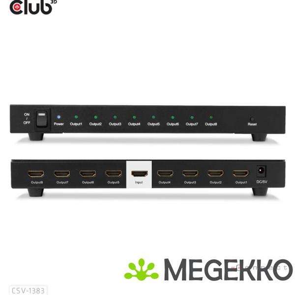 Grote foto club3d 1 to 8 hdmi splitter full 3d and 4k60hz 600mhz computers en software netwerkkaarten routers en switches