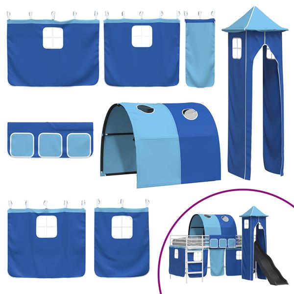 Grote foto vidaxl loftbed voor kids wit en blauw 100 x 200 cm metaal antiek en kunst stoelen en banken