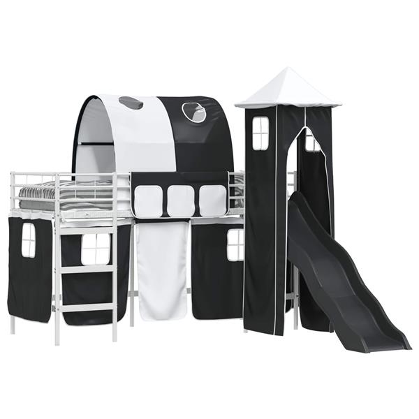 Grote foto vidaxl loftbed voor kids wit en zwart 100 x 190 cm metaal antiek en kunst stoelen en banken
