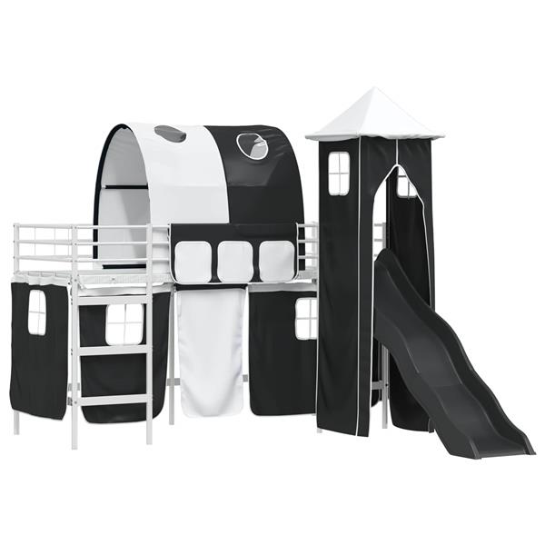 Grote foto vidaxl loftbed voor kids wit en zwart 100 x 190 cm metaal antiek en kunst stoelen en banken