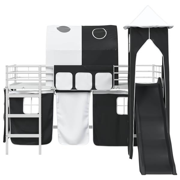 Grote foto vidaxl loftbed voor kids wit en zwart 90 x 200 cm metaal antiek en kunst stoelen en banken