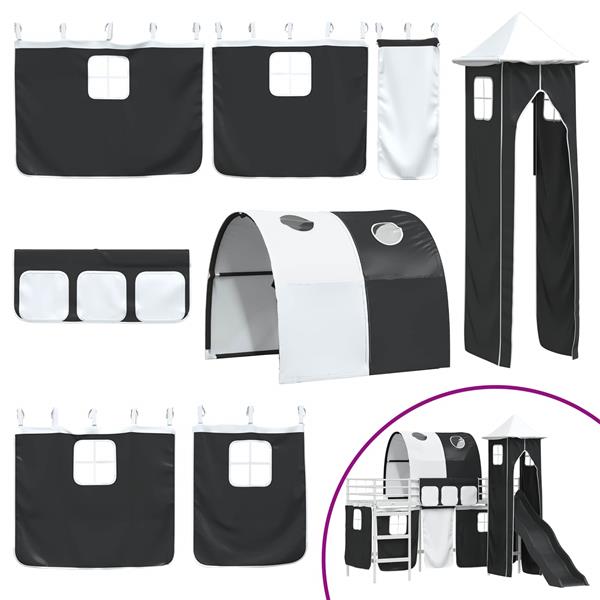 Grote foto vidaxl loftbed voor kids wit en zwart 75 x 190 cm metaal antiek en kunst stoelen en banken