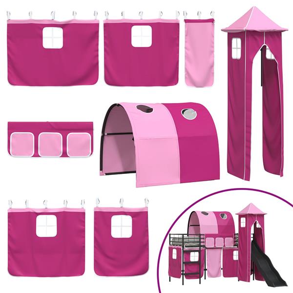 Grote foto vidaxl loftbed voor kids zwart en roze 75 x 190 cm metaal antiek en kunst stoelen en banken