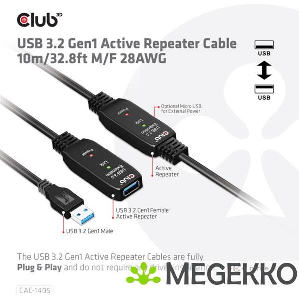 Grote foto club3d cac 1405 usb kabel 10 m usb 3.2 gen 2 3.1 gen 2 usb a zwart computers en software overige computers en software