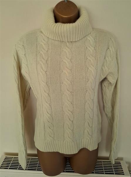 Grote foto lindegroene kabeltrui met rolkraag in angora 38 40 kleding dames truien en vesten