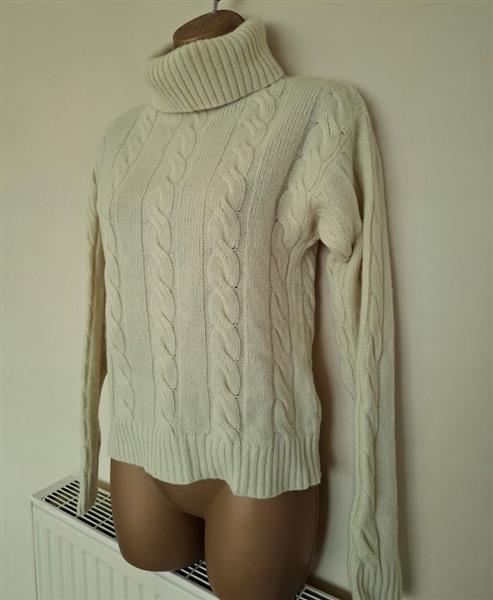 Grote foto lindegroene kabeltrui met rolkraag in angora 38 40 kleding dames truien en vesten