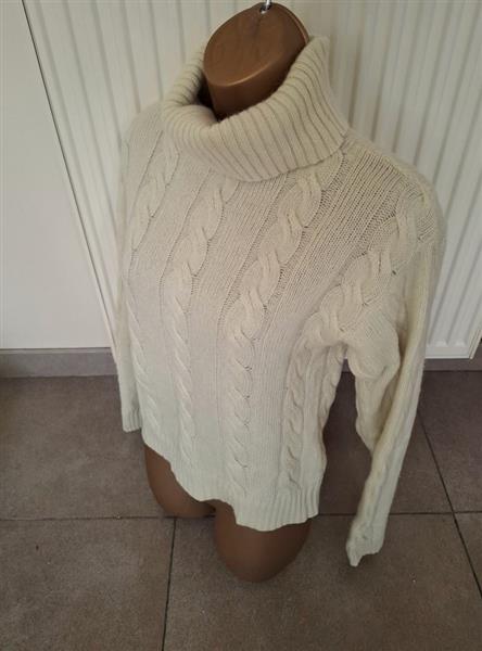 Grote foto lindegroene kabeltrui met rolkraag in angora 38 40 kleding dames truien en vesten