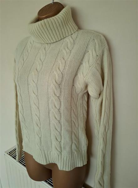 Grote foto lindegroene kabeltrui met rolkraag in angora 38 40 kleding dames truien en vesten