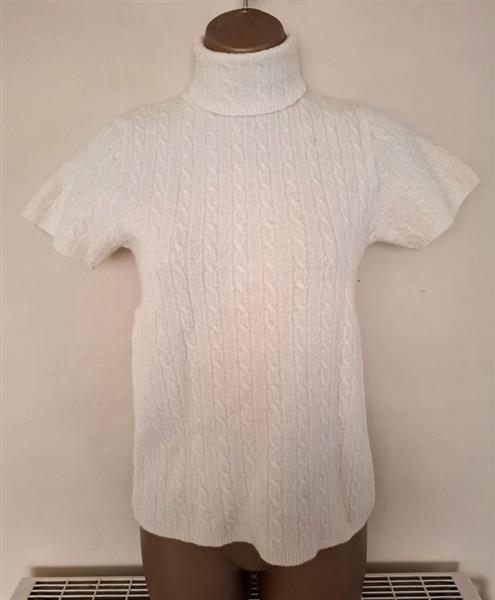 Grote foto roomwitte kabeltrui met korte mouwen merinowol kleding dames truien en vesten