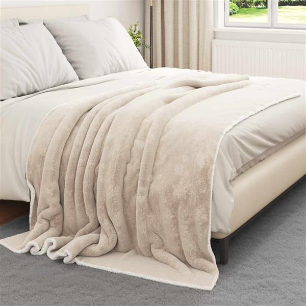 Grote foto vidaxl gooi deken beige 150 x 200 cm fleece huis en inrichting bedden