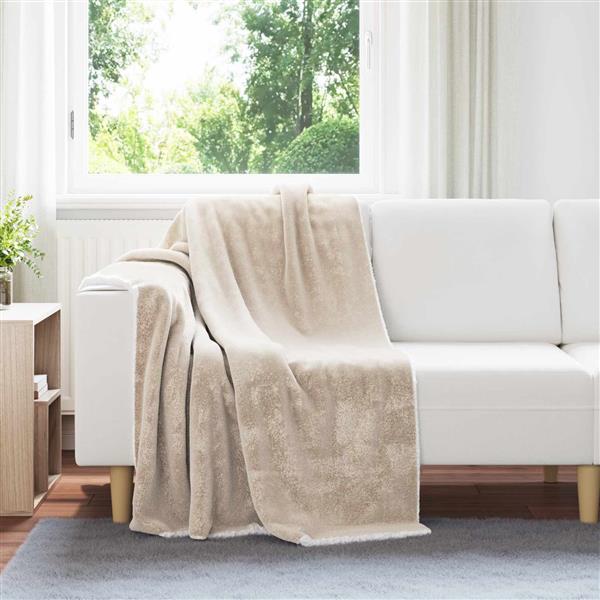 Grote foto vidaxl gooi deken beige 130 x 150 cm fleece huis en inrichting bedden