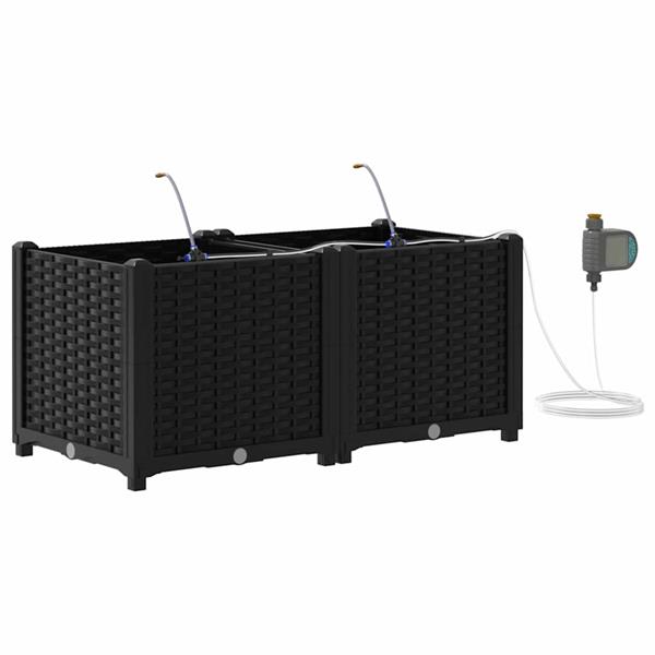 Grote foto vidaxl tuin bloempot 2 pcs zwart staal tuin en terras overige tuin en terras