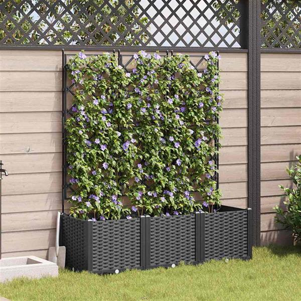 Grote foto vidaxl tuin bloempot 3 pcs zwart 120 x 40 x 143 cm staal tuin en terras overige tuin en terras