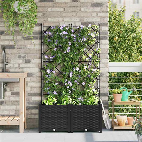 Grote foto vidaxl tuin bloempot 2 pcs zwart 80 x 40 x 143 cm staal tuin en terras overige tuin en terras