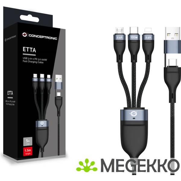 Grote foto conceptronic etta06b15 usb kabel 1 5 m usb 2.0 usb c usb c micro usb b lightning zwart computers en software overige computers en software