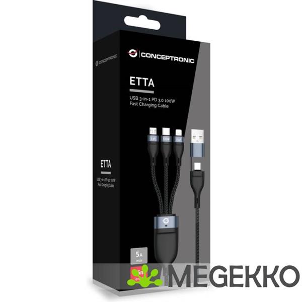 Grote foto conceptronic etta06b15 usb kabel 1 5 m usb 2.0 usb c usb c micro usb b lightning zwart computers en software overige computers en software