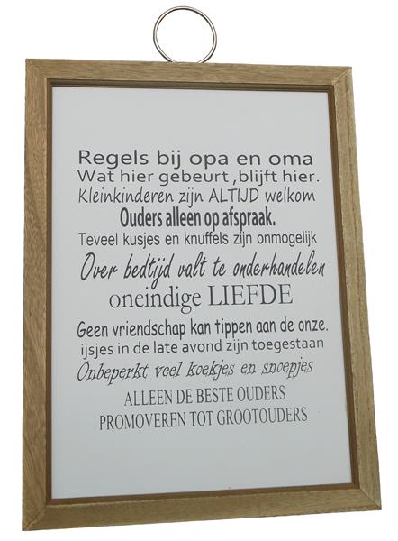 Grote foto tekstbord regels bij opa en oma huis en inrichting woningdecoratie