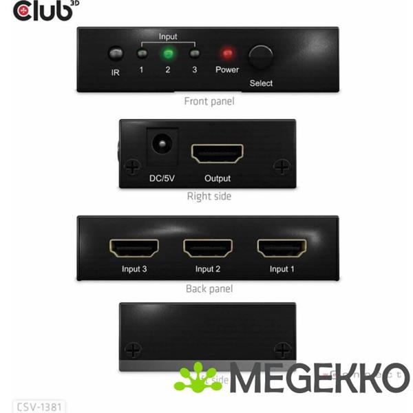 Grote foto club3d 3 to 1 hdmi 8k60hz 4k120hz switch computers en software netwerkkaarten routers en switches