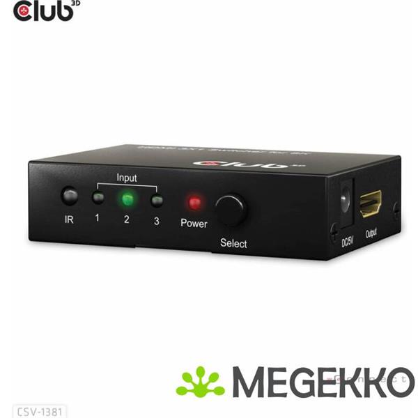 Grote foto club3d 3 to 1 hdmi 8k60hz 4k120hz switch computers en software netwerkkaarten routers en switches